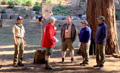 5 adult leaders participating in a skit