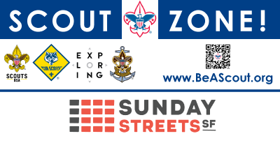 A logo with Scout Zone at the top, various program logos and Sunday Streets SF logo at the bottom