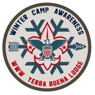 A circular patch with a snowflake and scout BSA logo in the center