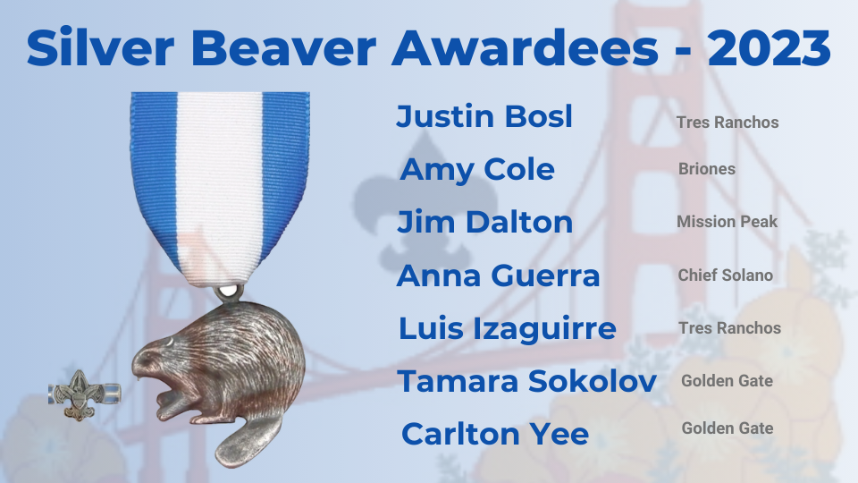 Banner recognizing the 2023 Silver beaver Awardees.